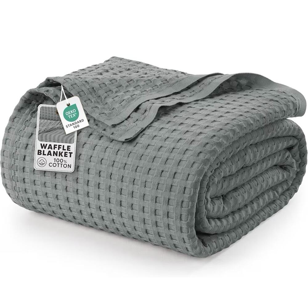 Utopia Bedding King Size 100% Cotton Waffle Weave Blanket Cool Grey 90x108 NWT